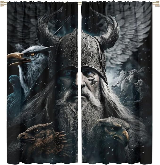 Fantasy Norse Viking Curtains,Cool Gothic Vintage Vikings Mystical Symbol Eagle Window Treatments Thermal Insulated Rod Pocket Blackout Drapes for Bedroom 2 Panels 72L x 31.5W