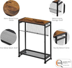 Small Side Table for Small Spaces - Slim End Table with Magazine Holder - 2 in 1 Design Narrow End Table Living Room - Skinny Bedside Table Nightstand Bedroom Thin Side Table, Rustic Brown