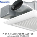 Panasonic WhisperValue Ceiling/Wall Mount Bathroom Exhaust Fan with Humidity Sensor, 50-80-100 CFM, FV-0510VSC1
