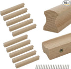 10Pcs Unfinished Beech Wood Solid Furniture Pulls Handles,Unfinished Unpainted Paintable Wooden Handles Cupboard Closet Drawer Handle Pull,Length 6.3",Hole Dis.5.04"
