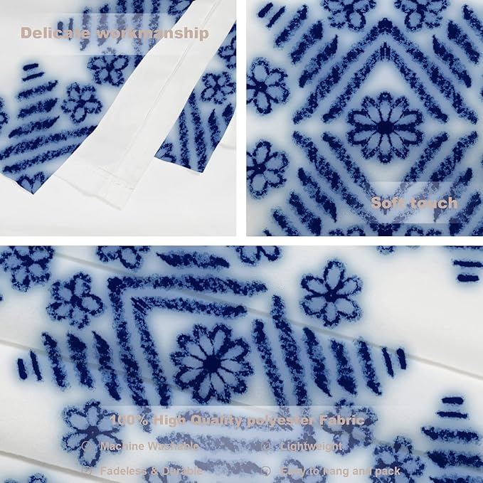 Batmerry Blue Art Flower Tapestry,Blue White Ceramic Glaze Tie Dye Wall Art Hanging Decoration Polyester Fiber White Ruffled Around for Dorm Room Bedroom Living Room, 59.1x39.4 inches