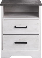 Prepac Rustic Ridge Farmhouse Bedroom Nightstand with 2 Drawers and an Open Cubby, Wooden Bedside Table for Bedroom, Office, or Living Room, 16.25in x 18.75in x 24.5in, Washed White