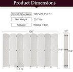 Rose Home Fashion 6 ft Tall Room Divider, Room Dividers and Folding Privacy Screens, 15.7in Privacy Screen 8 Panel Partition Temporary Wall Separation for Private, White
