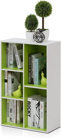 Furinno LUDER Book Shelf, 5-Cube Bookshelf, Reversible Bookcase, 9.4" x 19.5" x 31.5", for Living Room, Bedroom, Home Office, White/Green