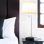 Brightech Madison Side Table with Lamp Combo with LED Bulb, Desk Lamp with USB Port, Bedside Reading Lamp, Modern End Table with Floor Lamp for Bedroom, Living Room, Office - Black with White Shade