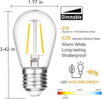 Shatterproof S14 Replacement LED Light Bulbs, 2W, Equivalent to 11-25 Watt, Warm White 2200K, Outdoor String Lights Vintage Edison Bulb, E26 Medium Base, 15-Pack
