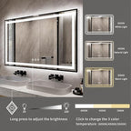 LED Bathroom Mirror, 60x40 Inch Black Framed Gradient Front and Backlit Bathroom Mirror with LED Lights, 3 Colors Dimmable CRI>90, IP54 Enhanced Anti-Fog Wall Mounted Backlit Mirror
