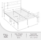 Yaheetech Full Size Metal Platform Bed Frame with Simple Headboard and Footboard, Mattress Foundation for Under Bed Storage, Steel Slat Support, No Box Spring Needed, Easy Assembly, White