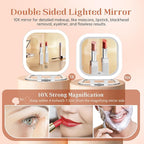 FASCINATE 10X Magnification Compact Travel Makeup Mirror with Lights and Magnification, 3.5 inch Portable 1X/10X Magnifying Mirror with 3 Color Light, Folding, Handheld (White)