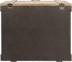 Household Essentials Antiqued Decorative Trunk, Large, Chinese Fir Panel and MDF, Smooth Backing and Metal Hinge Accent, Flat Top and Stay-Open Lid