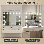 S'bagno Vanity Mirror with Lights, 12 Dimmable LED Bulbs Hollywood Mirror, 3 Color Modes & Memory Function Makeup Mirror with Lights, Detachable 10X Magnification, Touch Control, USB-A(19''x14'')