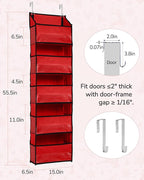 ULG 1 Pack Over The Door Organizer – 5 Shelf Door Organizer Hanging & 10 Side Pockets, Reinforced 44LB Capacity Hanging Organizer, Behind The Door Storage for Bedroom, Nursery, Christmas (Red)
