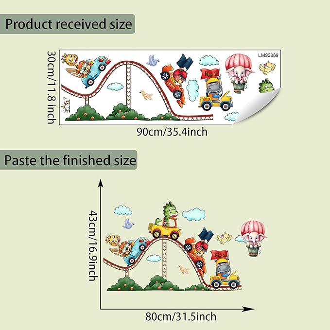 Amusement Park Animal Wall Stickers Car Wall Decals Kid Room Nursery Baby Bedroom Décor (Roller Coaster Animals)