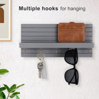 Decorative Key Holder for Wall with Shelf, Entryway Shelf with Hooks Holds Leashes, Jackets and Glasses – Sturdy Wood Keyholder Entrance Hanger with Mounting Hardware (Gray, Medium)