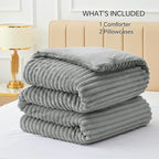 BEDELITE Fleece Oversized Queen Comforter Set -Super Soft & Warm Fluffy Light Grey Bedding, Luxury Fuzzy Heavy Bed Set for Winter with 2 Pillow Cases