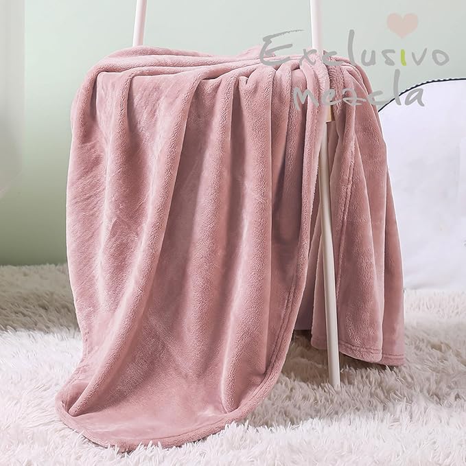 Exclusivo Mezcla Fleece Throw Blanket for Couch, Super Soft and Warm Blankets, Dusty Pink Throw All Season Use, Cozy, Plush, Lightweight, 40x50 Inches
