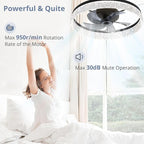 LEDIARY 22" Modern Ceiling Fans with Lights and Remote, Dimmable Low Profile Ceiling Fan, Flush Mount Ceiling Fan, Stepless Color Temperature Change and 6 Speeds - Black