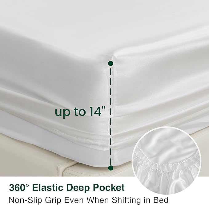 Love's cabin Satin King Sheet Sets - 4 Piece White Silky Sheets King Size Bed Set with Deep Pocket, Luxury Silk Feel King Size Satin Sheet Set (1 Flat Sheet,1 Fitted Sheet,2 Pillow Cases)