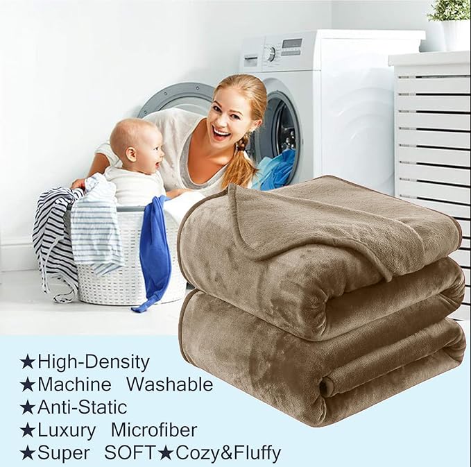 HOZY Soft Twin Size Blanket for All Season Lightweight Thermal Fleece Summer Autumn Fall Winter Spring Blankets for Twin/Twin XL Extra Long Bed Couch Sofa,66x90 Inches,Taupe