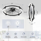 LEDIARY 2 Pack 24 Inch Modern Ceiling Fans with Lights and Remote, Dimmable Flush Mount Ceiling Fan, Black Low Profile Ceiling Fan with 3 CCT and 6 Speeds
