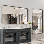 LOAAO 48X28 Inch Black Metal Framed Bathroom Mirror for Wall, Matte Black Bathroom Vanity Mirror Farmhouse, Anti-Rust, Tempered Glass, Hangs Horizontally or Vertically
