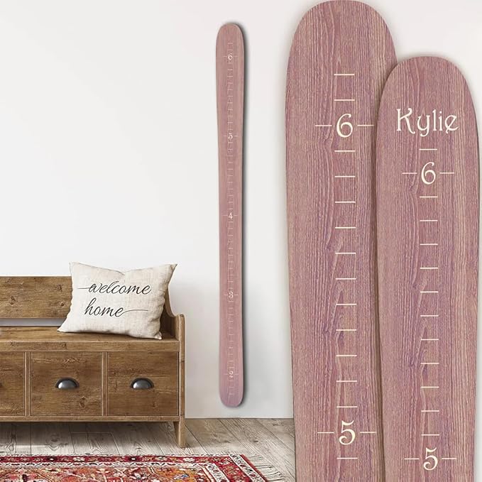 Headwaters Studio Personalized Ski Growth Chart - Wooden Growth Chart for Kids Room & Home Decor, Ski-Themed Wall Decor, Personalized Wooden Ski Ruler Maple - 58"" x 4.5""