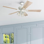 Prominence Home Glenmont, 52 Inch Farmhouse LED Ceiling Fan with Light, Pull Chain, Three Mounting Options, Dual Finish Blades, Reversible Motor - 50389-01 (Distressed White)
