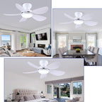 36 Inch Modern Ceiling Fans with Lights, Small Flush Mount Ceiling Fan with Light and Remote/APP Control, 5 Reversible 6 Speeds Curved Blades, 3 CCT Dimmable Lights for Bedroom, White