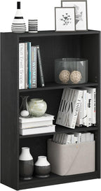 Furinno JAYA Book Shelf, 3-Tier Bookshelf, Bookcase with Adjustable Shelves, 9.5 x 24.5 x 40.3, for Living Room, Bedroom, Home Office, Blackwood