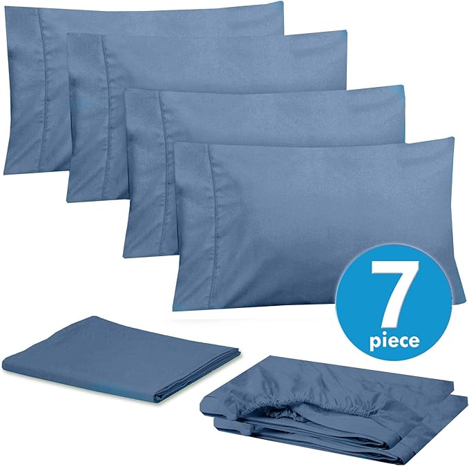 Sweet Home Collection 6 Piece 1500 Supreme Collection Brushed Microfiber Deep Pocket Sheet Set-2 Extra Pillow Cases, Great Value, Split King, Denim
