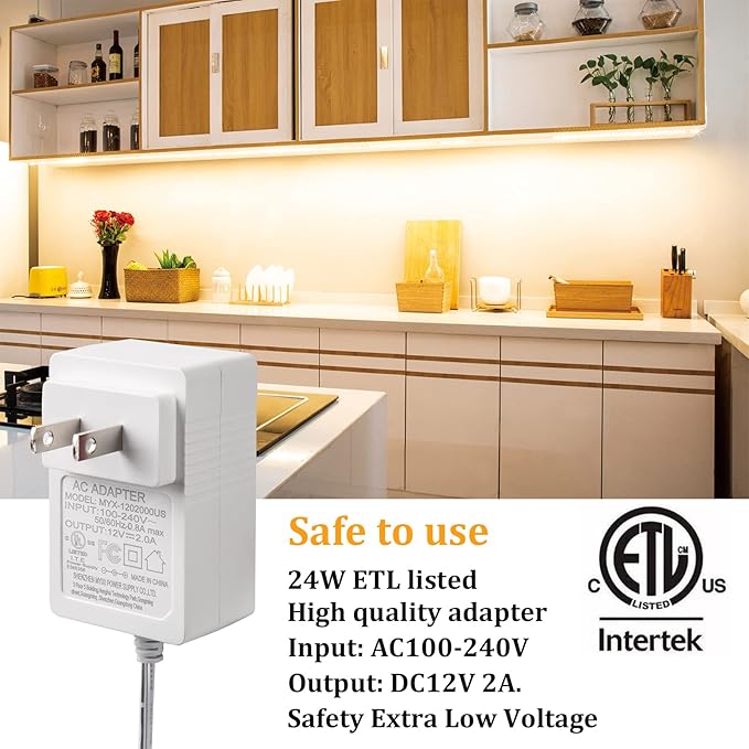 WOBANE Under Cabinet LED Lighting Kit, 6 PCS Dimmable LED Strip Lights with Remote Control Dimmer, 24W Adapter, Hidden 2700K Warm White Set, Bright 1500lm, Timing, Kitchen, Counter, Shelf, Showcase