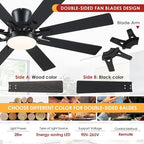 Ceiling Fans with Lights- 52" Low Profile Indoor Ceiling Fan with Light and Remote/APP Control, 8 Blade,Flush Mount, LED Dimmable DC Reversible Modern Ceiling Fan for Bedroom（Black）