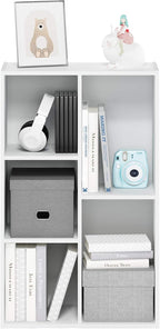 Furinno LUDER Book Shelf, 5-Cube Bookshelf, Reversible Bookcase, 9.4" x 19.5" x 31.5", for Living Room, Bedroom, Home Office, White