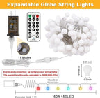 OMIKA 50FT Connectable Globe String Lights Outdoor Waterproof, 150 LED Fairy Lights with Remote Timer, Multicolor and Warm White Plug in Pastel String Lights for Indoor,Bedroom, Party, Classroom Decor