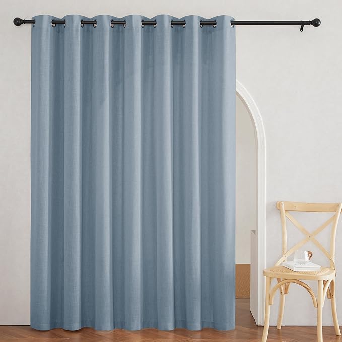 RYB HOME Extra Long Natural Linen Curtains 108 inch Length, Light Filtering Airy Fabric for Bedroom Home Office Cottage, Modern Vertical with Wrinkle Resistance, Dusty Blue, W 100 x L 108, 1 Pc