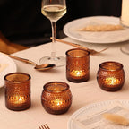 16 Pcs Assorted Amber Candle Holders- Amber Tealight Candle Holder for Fall Wedding Decor, Votive Candle Holders for Fall Home Decorations, Vintage Table Decor