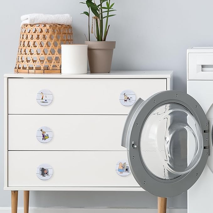 8 Pack Wooden Cabinet Knob 1-4/5inch Round Unique Fun Laundry Drawer Handles Room Knobs and Pulls