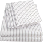 Queen Sheets Pinstripe White - 6 Piece 1500 Supreme Collection Fine Brushed Microfiber Deep Pocket Queen Sheet Set Bedding - 2 Extra Pillow Cases, Great Value, Queen, Pinstripe White