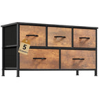 DWVO Dresser for Room with 5 Drawers - Fabric Storage Tower, Long Fabric Dresser, Organizer Unit for Closet, Hallway