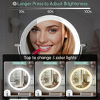 FUNTOUCH 2500mAh Rechargeable Wall Mounted Lighted Makeup Vanity Mirror 8 Inch Double Sided 1X 20X Magnifying Bathroom Mirror, 3 Color Lighting, Touch Dimming, Extended Arm 360° Light up Mirror