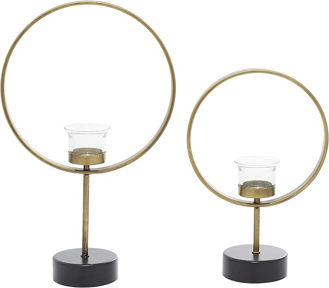 Deco 79 Metal Decorative Candle Holder Circular Votive Candle Stand, Set of 2 Candlestick Holder 15", 11"H, Gold