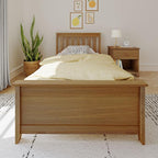 Max & Lily Twin Bed Frame with Slatted Headboard, Solid Wood Platform Bed for Kids, No Box Spring Needed, Easy Assembly, Pecan