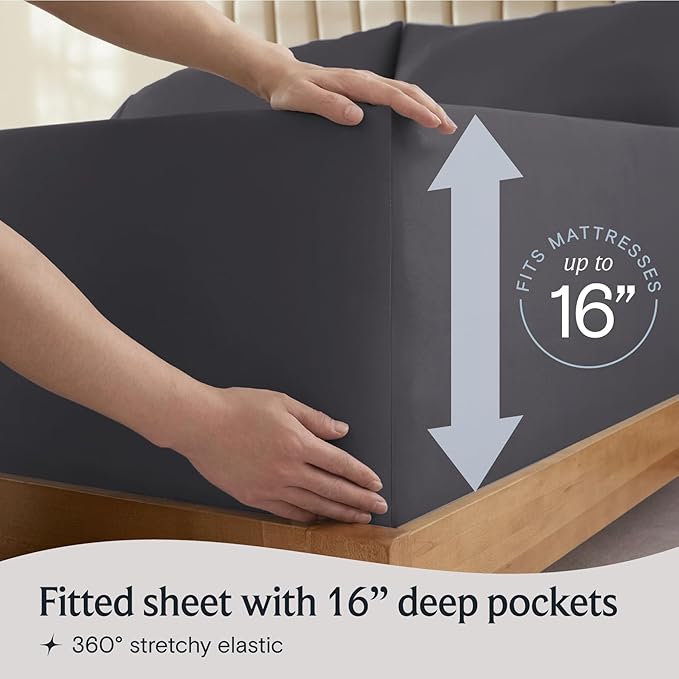 LuxClub Twin XL Sheets - Soft Kids Twin Bed Sheets for Boys and Girls, 3 PC Deep Pockets Wrinkle Free Kids Fitted Sheets Machine Washable Hotel Bedding Silky Soft- Dark Grey Twin XL