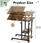 Hadulcet Adjustable C Table with Charging Station, Tiltable Desk C Shaped End Table for Couch, Over Bed Table with Wheels Adjustable Height, Hospital Table Laptop Stand Drawing Desk, Rustic Brown