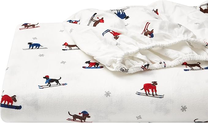 Eddie Bauer - Flannel Sheets Twin Size, Anti-Pilling & Wrinkle Resistant Cotton, Touchably Soft for All-Season Comfort - Bed Sheets with Matching Pillowcase & Fitted Sheet (Ski Patrol White)