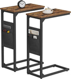 TUTOTAK C Shaped End Table, Side Table for Couch, Sofa Table with Storage Bag, TV Tray for Living Room, Bedroom, Brown TB01BB0822
