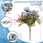 Geosar 8 Bundles Artificial Peonies Flowers Fake Silk Peony Bouquet Faux Peonies Flowers Bulk for Decoration Vase Floral Arrangements Wedding Party Table (Blue)
