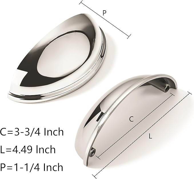 khtumeware 5 Pack 3-3/4" Drawer Pulls Polished Nickel Cabinet Cup Pulls Kitchen Hardware Cabinet Handles Drawer Handles Knobs 3-3/4 inch Hole Center