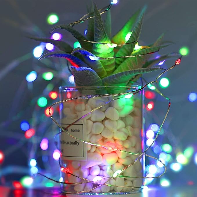 Sanniu Led Fairy Lights Battery Operated, 2 Packs Mini Battery Powered Copper Wire Starry String Lights for Christmas,Bedroom,Wedding,Parties,Patio,Indoor,Home Decoration (5m/16ft Multicolor)