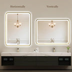 S'bagno 32X24 Gold LED Mirror for Bathroom with Frontlit & Backlit, LED Bathroom Mirror with Metal Frame, Anti-Fog, Stepless Dimmable, 3 Colors Temperature LED Vanity Mirror(Horizontal/Vertical)